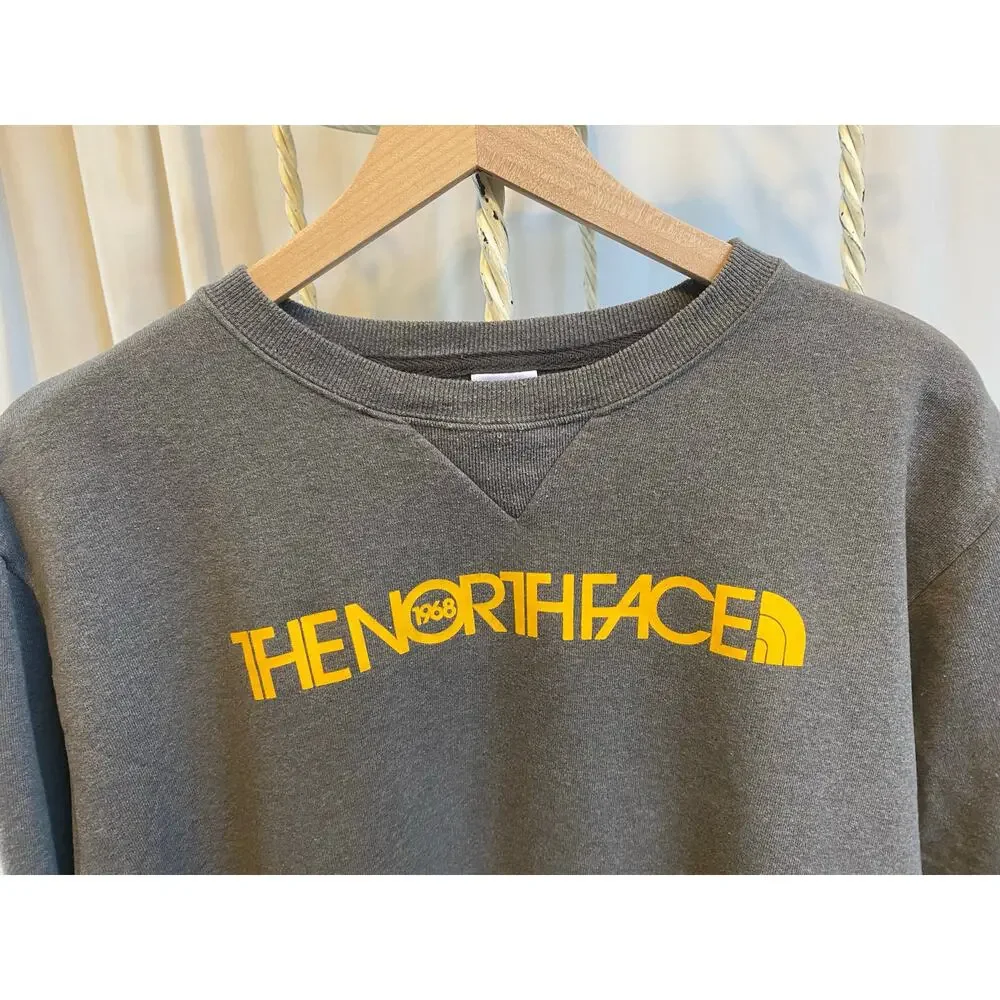 The North Face Shirt Crew Neck Cotton Blend Pullover Yellow Logo Men's Large